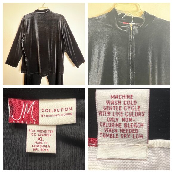 Black Velvet Full Zip Jacket/Pants Set Petite XL Lounge JM Collection Leisure - Picture 9 of 16